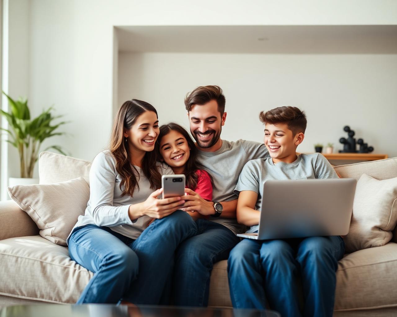 Família conectada em casa com internet fibra Nio